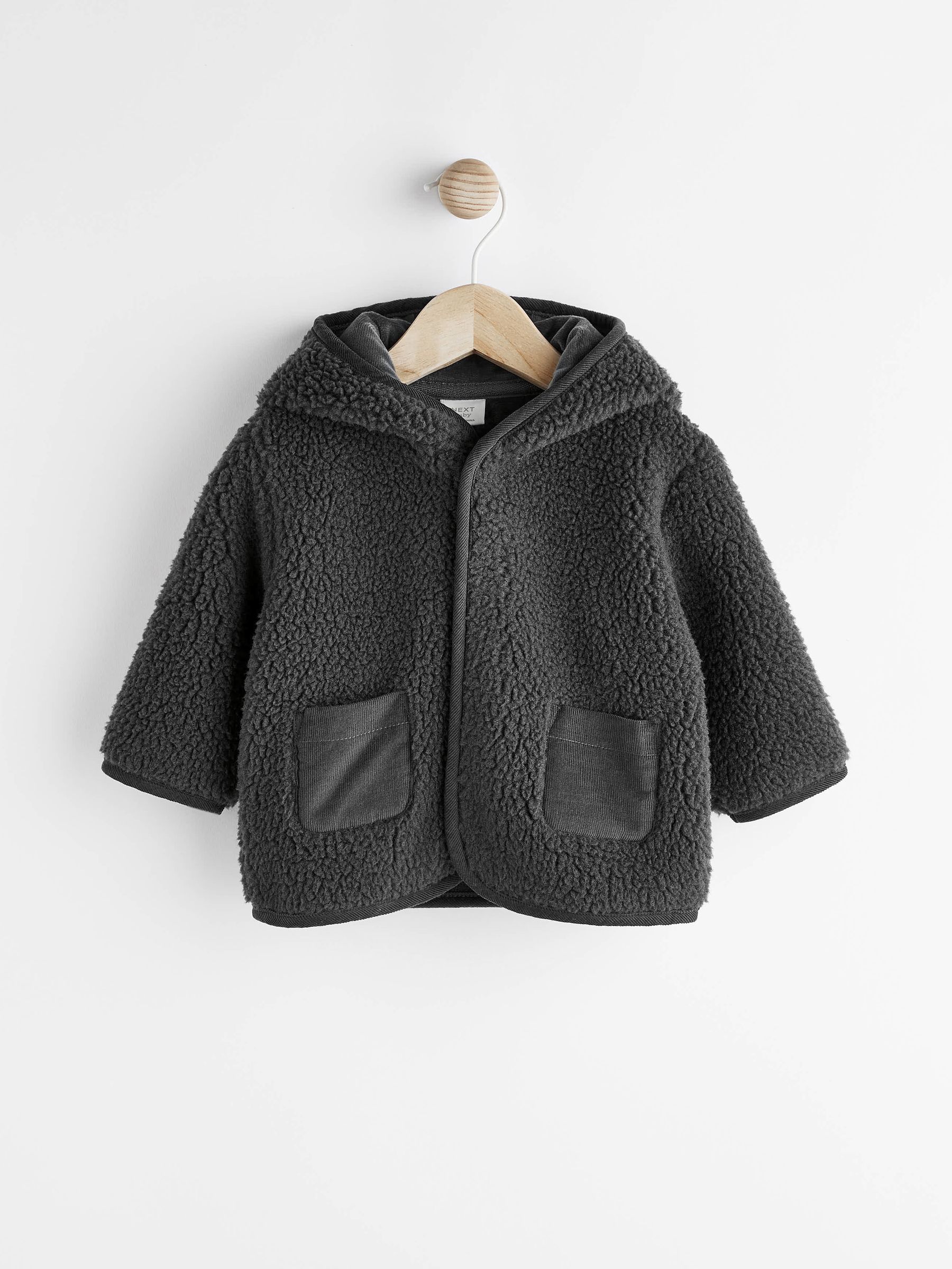 Buy Charcoal Grey Teddy Baby Cosy Fleece Borg Jacket from Next Luxembourg