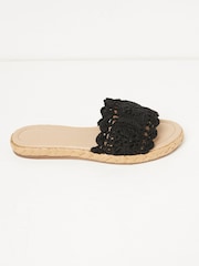 FatFace Black Crochet Cate Raffia Sliders - Image 2 of 6