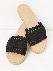 FatFace Black Crochet Cate Raffia Sliders - Image 3 of 6