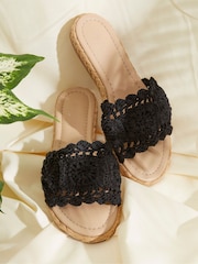 FatFace Black Crochet Cate Raffia Sliders - Image 4 of 6