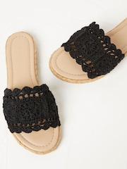 FatFace Black Crochet Cate Raffia Sliders - Image 5 of 6