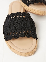 FatFace Black Crochet Cate Raffia Sliders - Image 6 of 6