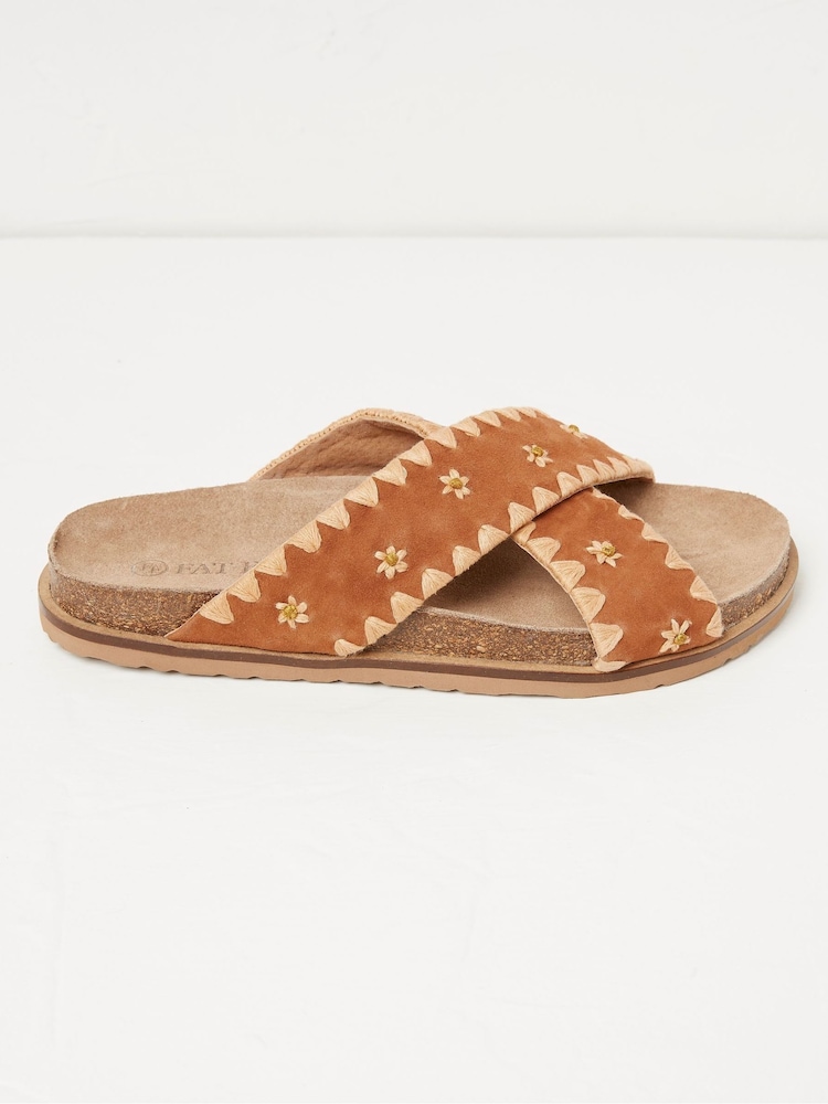 FatFace Brown Embroidered Meldon Sandals - Image 1 of 5