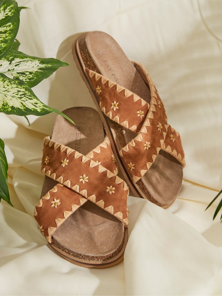 FatFace Brown Embroidered Meldon Sandals - Image 5 of 5