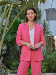 Pure Collection Pink Longline Linen Blazer - Image 1 of 4
