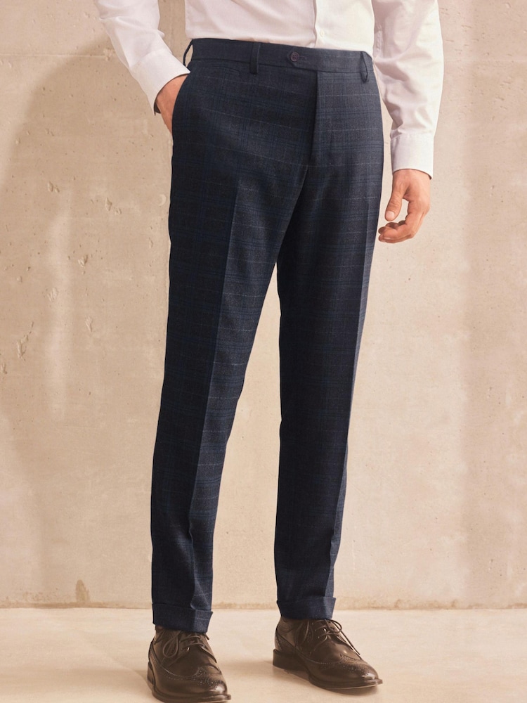Navy Skinny Trimmed Check Suit: Trousers - Image 1 of 7