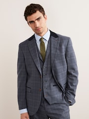 Mid Blue Trimmed Check Suit Jacket - Image 1 of 12