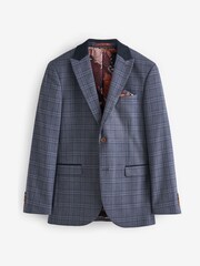 Mid Blue Trimmed Check Suit Jacket - Image 6 of 12