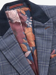 Mid Blue Trimmed Check Suit Jacket - Image 7 of 12