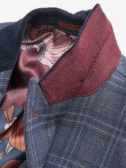 Mid Blue Trimmed Check Suit Jacket - Image 8 of 12