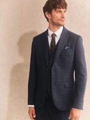 Navy Trimmed Check Suit Jacket - Image 1 of 7