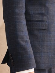 Navy Trimmed Check Suit Jacket - Image 5 of 7