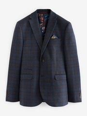 Navy Trimmed Check Suit Jacket - Image 6 of 7