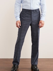Mid Blue Trimmed Check Suit: Trousers - Image 1 of 9