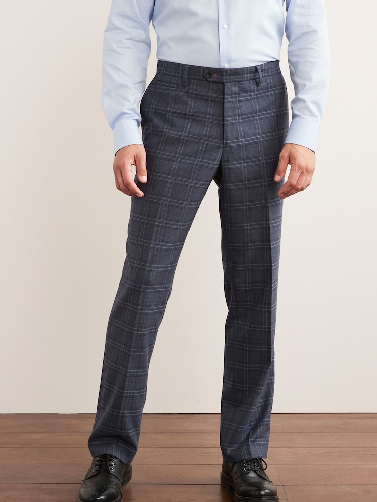 Mid Blue Trimmed Check Suit: Trousers - Image 1 of 9