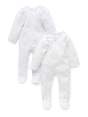 Purebaby Grey 100% Cotton Zip Baby Sleepsuits 2 Pack - Image 1 of 7