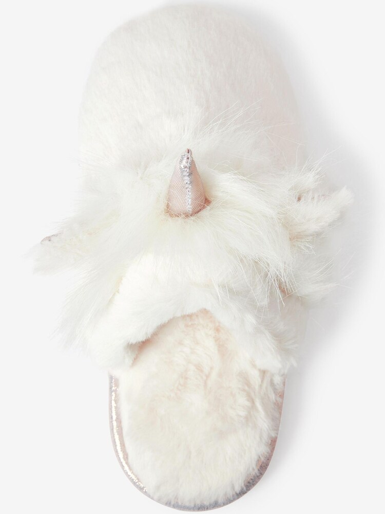 White Unicorn Recycled Faux Fur Mule Slippers - Image 3 of 4