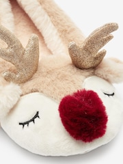 Braun - Weihnachts-Hausschuhe mit Rentier - Bild 4 von 5