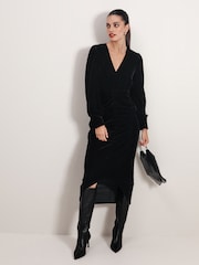Black Velvet Midi Dress - Image 1 of 6