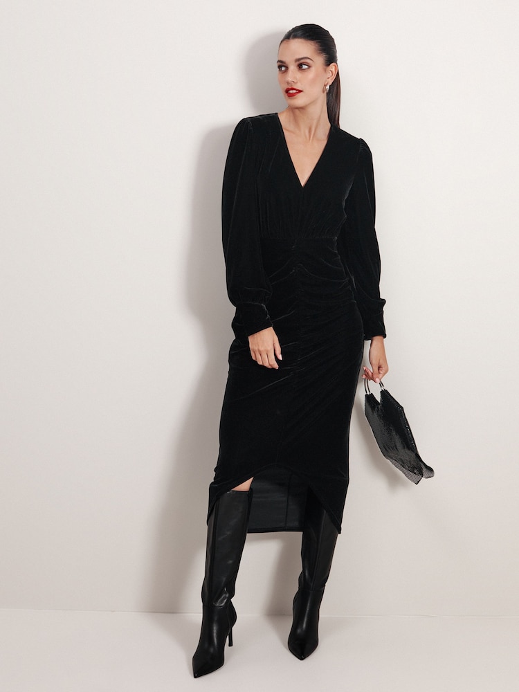 Black Velvet Midi Dress - Image 1 of 6