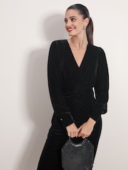 Black Velvet Midi Dress - Image 2 of 6