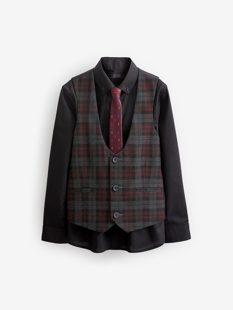 Plum Purple Check Waistcoat, Shirt & Tie Set (12mths-16yrs) - Image 1 of 2