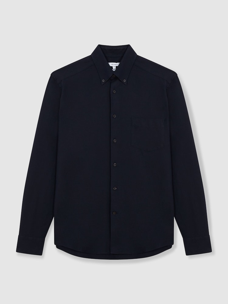 Reiss Navy Greenwich Slim-Fit Button-Down Collar Cotton Oxford Shirt - Image 4 of 4 Reiss Navy Greenwich Slim-Fit Button-Down Collar Cotton Oxford Shirt - Image 4 of 4
