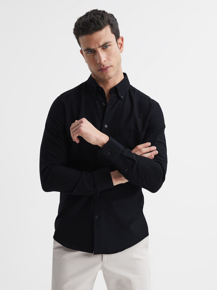 Reiss Black Greenwich Slim Fit Cotton Oxford Shirt - Image 1 of 8