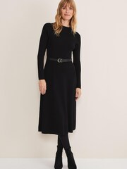 Phase Eight Reese Ribbed Maxi Belted Black Knit Dress - Image 1 of 1
