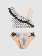 Reiss Blue Frankie Junior Ruffle Shoulder Print Bikini - Image 2 of 6