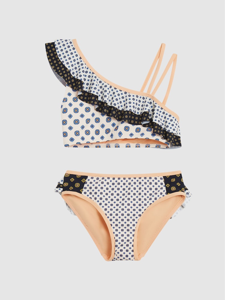 Reiss Blue Frankie Junior Ruffle Shoulder Print Bikini - Image 2 of 6