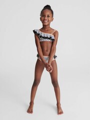 Reiss Blue Frankie Junior Ruffle Shoulder Print Bikini - Image 5 of 6