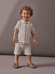 White/Black 100% Cotton Knit Shirt And Shorts Set (3mths-10yrs) - Image 1 of 9