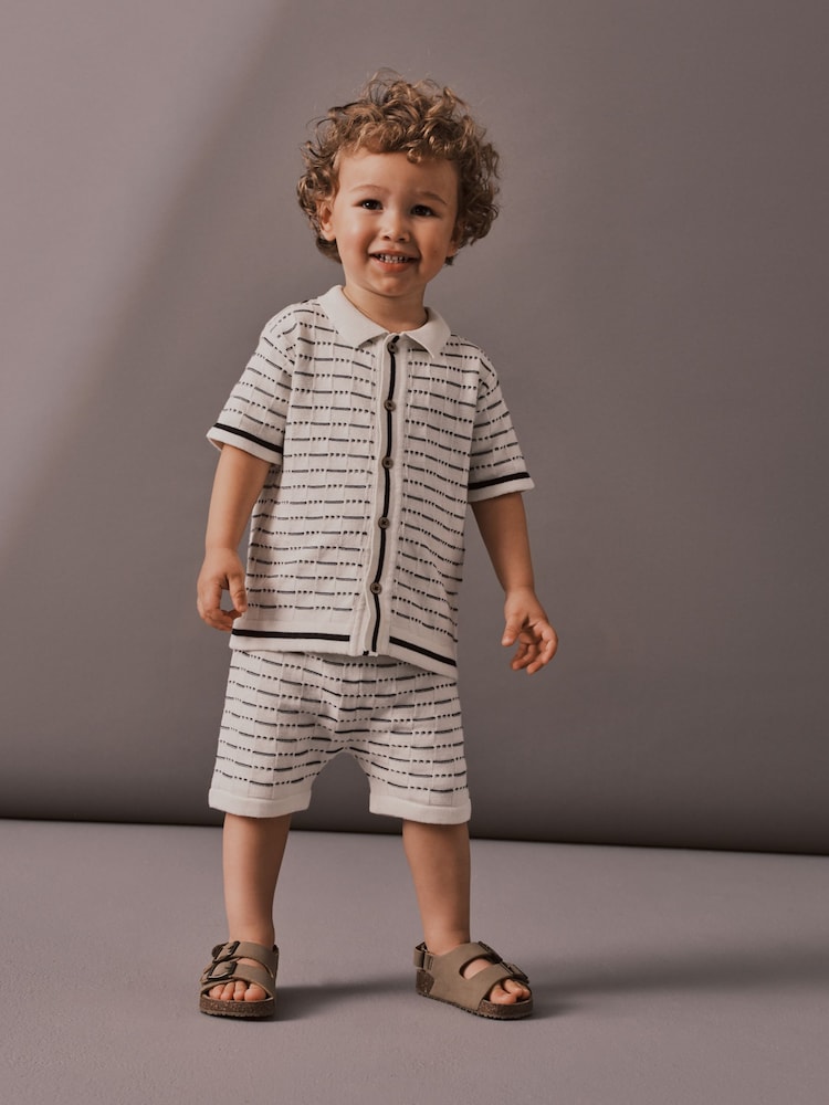 White/Black 100% Cotton Knit Shirt And Shorts Set (3mths-10yrs) - Image 1 of 9