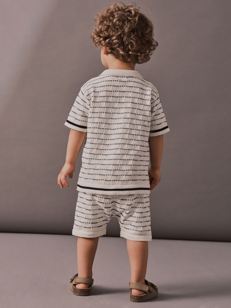 White/Black 100% Cotton Knit Shirt And Shorts Set (3mths-10yrs) - Image 2 of 9
