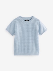 Blau - 100% Baumwolle Strukturiertes Strick-T-Shirt (3Monate bis7Jahre) - Bild 1 von 3