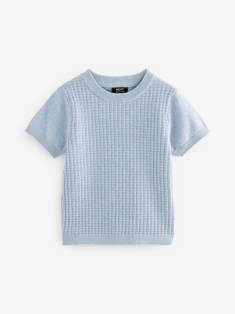 Blau - 100% Baumwolle Strukturiertes Strick-T-Shirt (3Monate bis7Jahre) - Bild 1 von 3