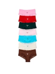 Victoria's Secret Pink Pink/Red/Green/Blue/White/Brown 7 Pack Lace Trim Knickers - Image 1 of 1