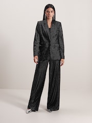 Black Tailored Velvet Embellished Single Breasted Blazer - Image 2 of 8