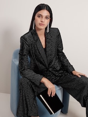 Black Tailored Velvet Embellished Single Breasted Blazer - Image 3 of 8