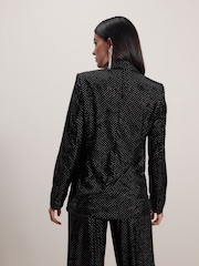 Black Tailored Velvet Embellished Single Breasted Blazer - Image 4 of 8