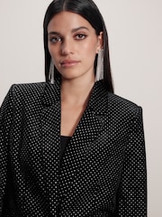 Black Tailored Velvet Embellished Single Breasted Blazer - Image 5 of 8