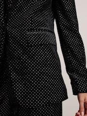 Black Tailored Velvet Embellished Single Breasted Blazer - Image 6 of 8