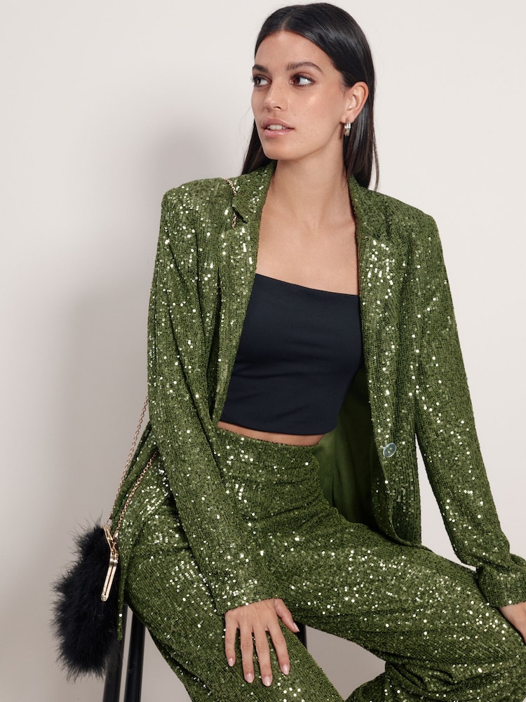 Green Single Breasted Sequin Blazer - Image 1 of 7