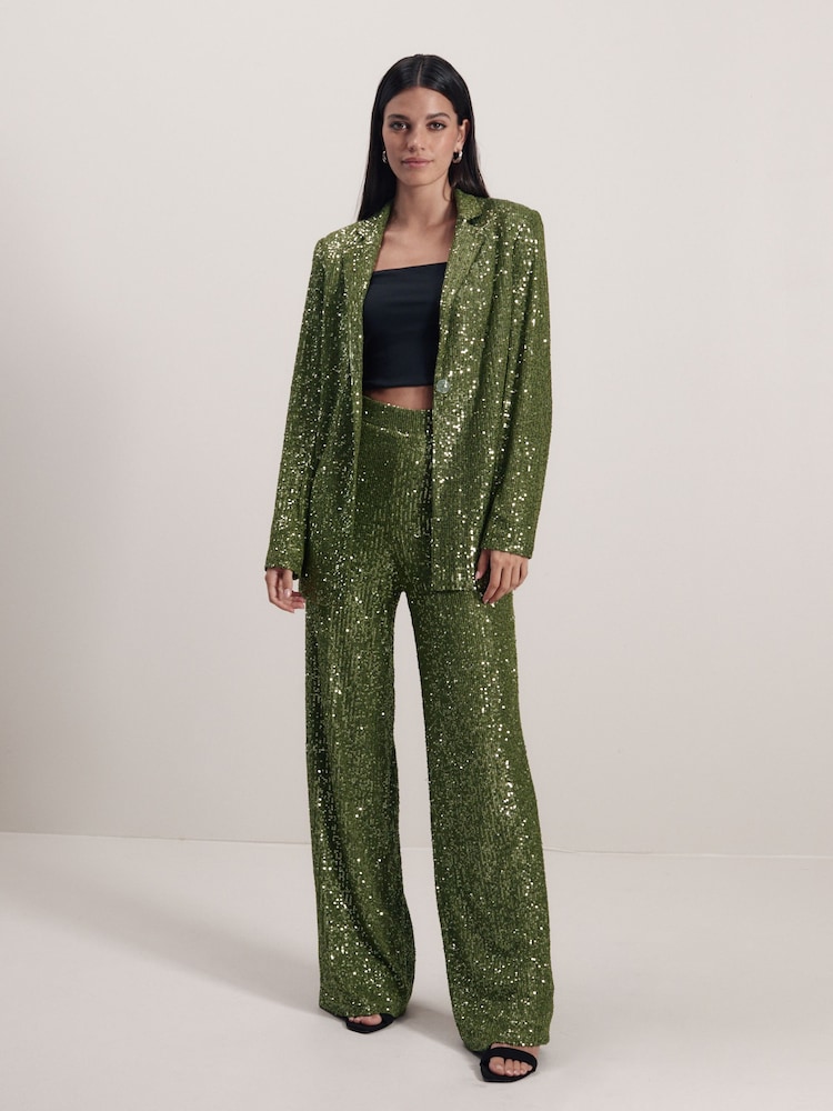 Green Single Breasted Sequin Blazer - Image 2 of 7