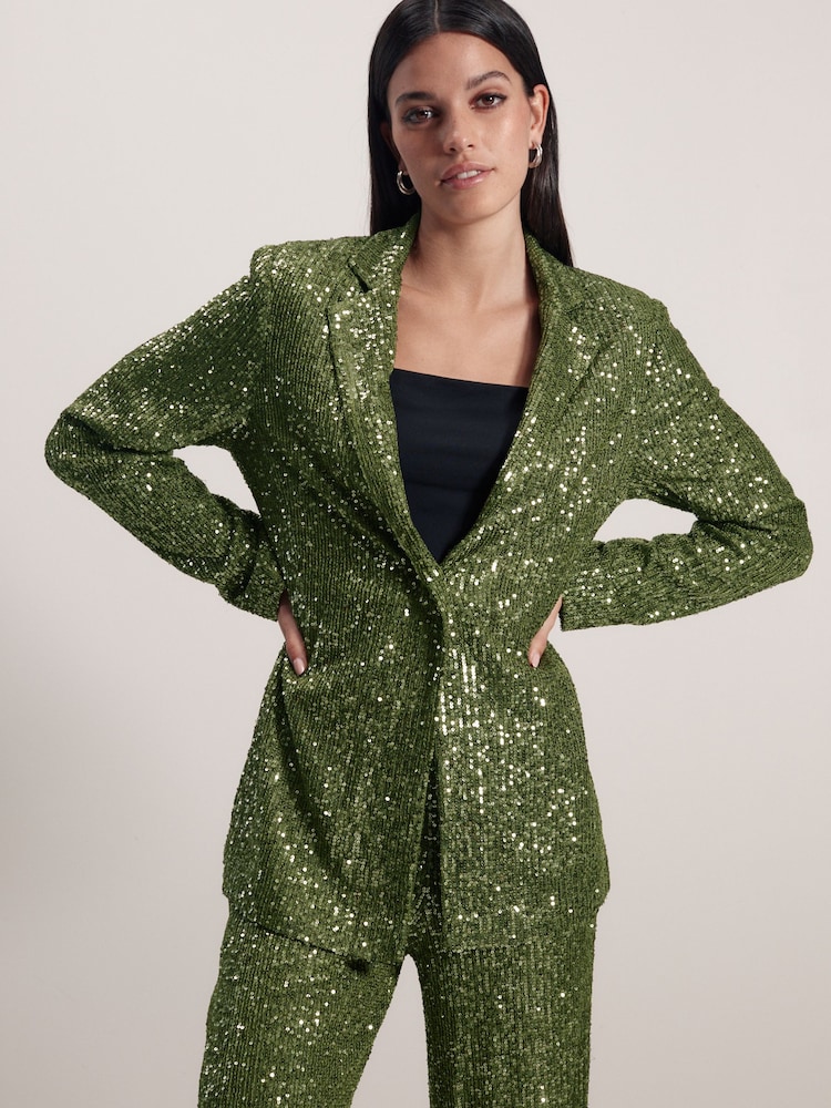 Green Single Breasted Sequin Blazer - Image 3 of 7