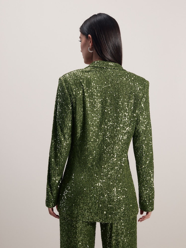Green Single Breasted Sequin Blazer - Image 4 of 7