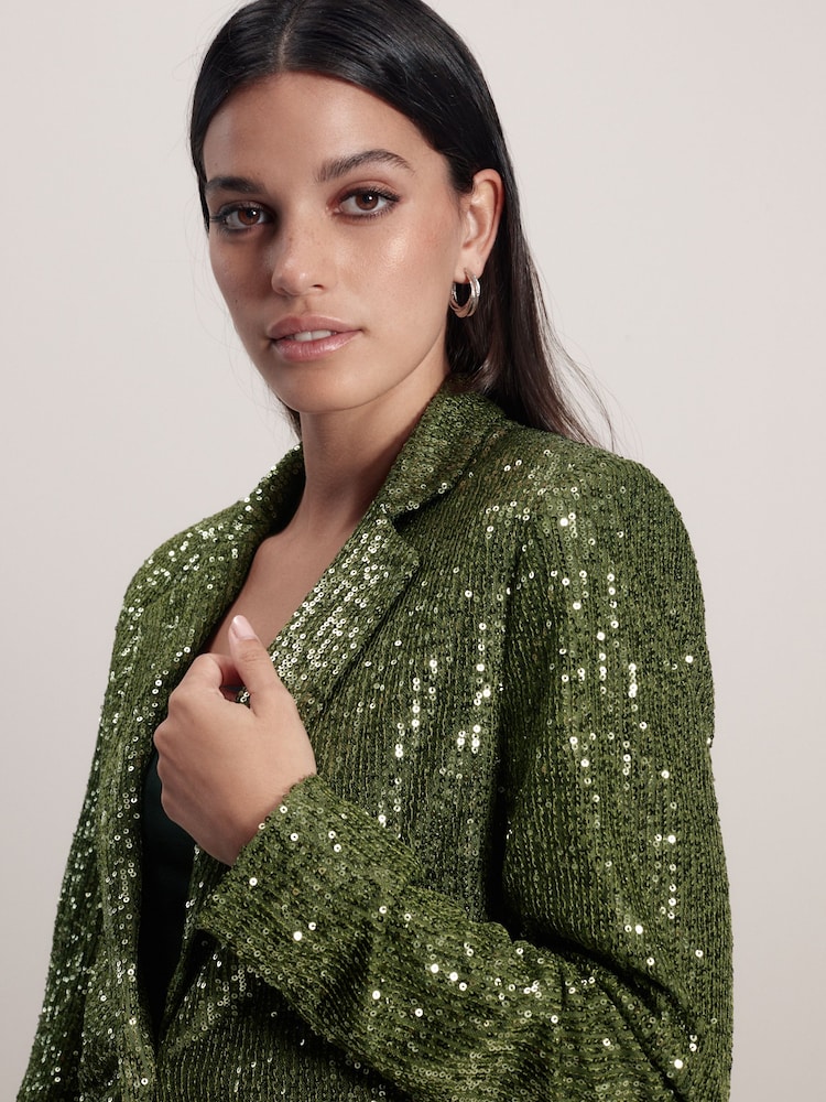 Green Single Breasted Sequin Blazer - Image 5 of 7