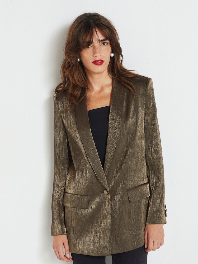 Bronze Metallic Single Breasted Blazer - Image 1 of 6