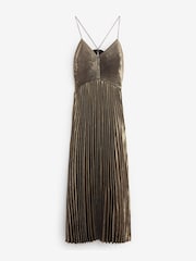 Bronze Pleated Metallic Midi Dress - Image 5 of 5
